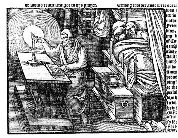 Hugh Latimer tenant son doigt dans une flamme de bougie, d
