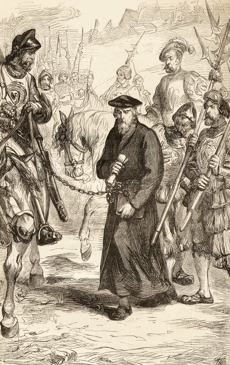 Jérôme de Prague enchaîné en route vers la prison, vers 1865 (gravure sur bois) - English School