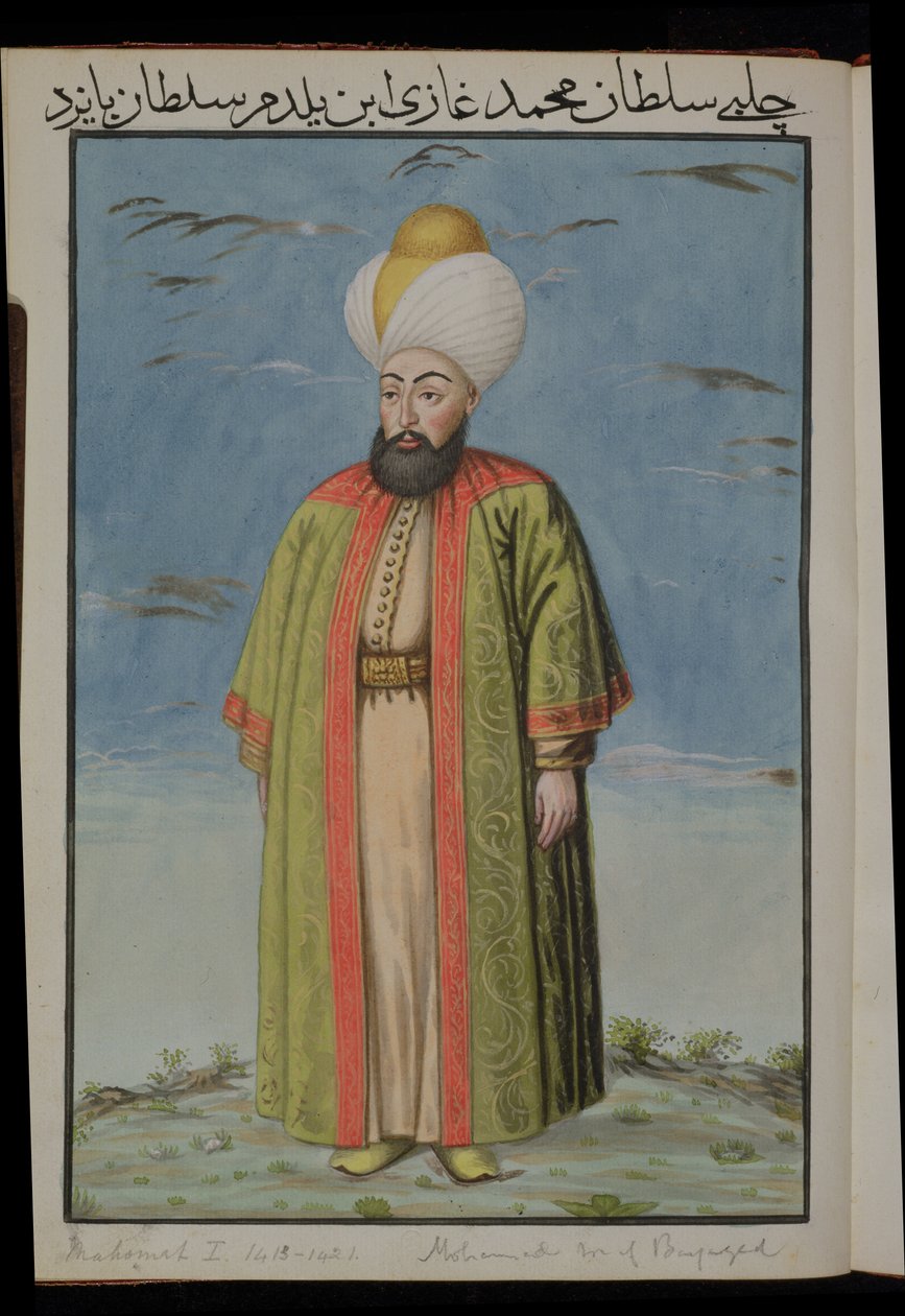 Mahomet (Mehmed) I (1387-1421), Sultan 1413-21, de la série de portraits des empereurs de Turquie, 1808 - English School