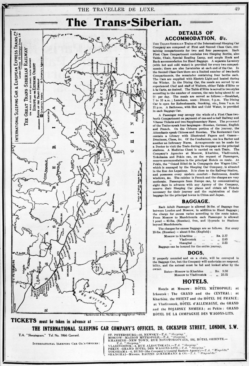 Carte du chemin de fer transsibérien, produite par J. Bartholomew und Co., c.1920 - English School