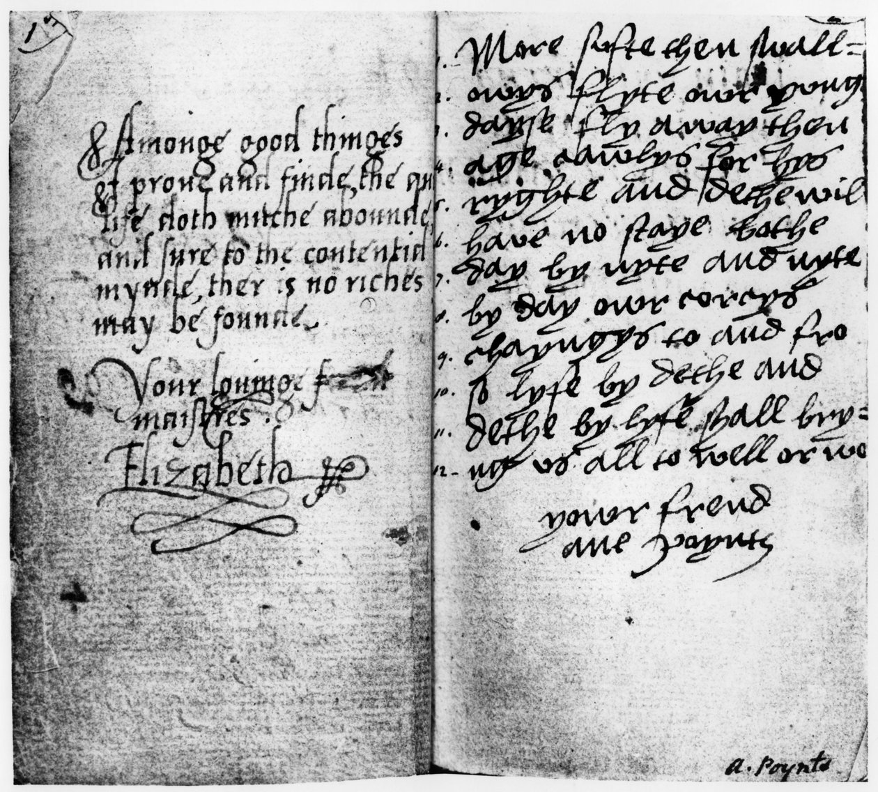 Page de manuscrit montrant la signature de la reine Élisabeth I - English School