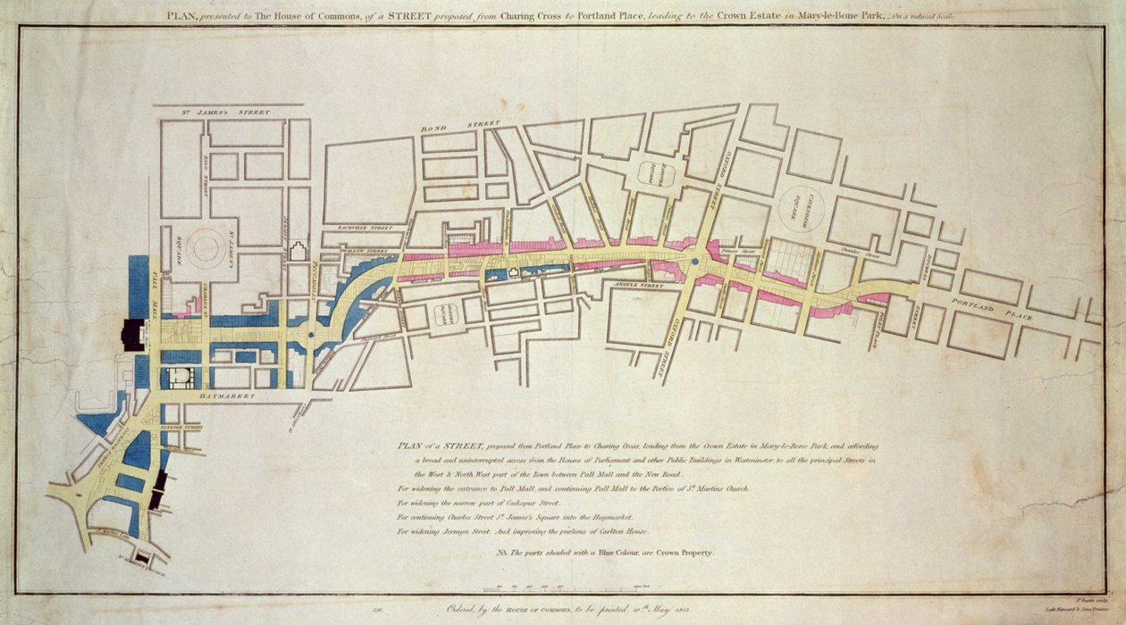Plan de la rue proposée allant de Charing Cross à Portland Place, 1848 - English School