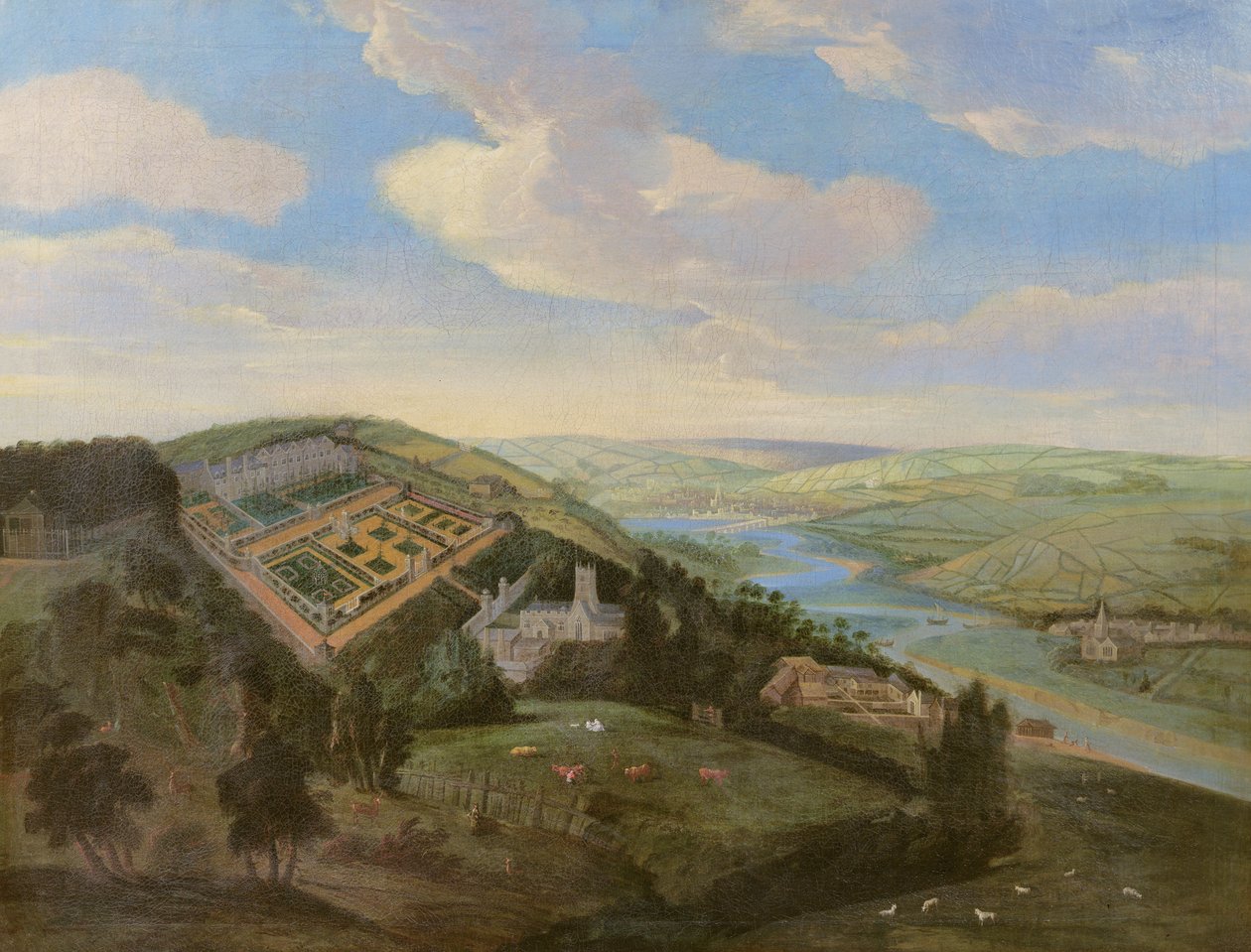 Tawstock Court dans le Devon, avec une vue de Barnstable au loin, c.1740 - English School