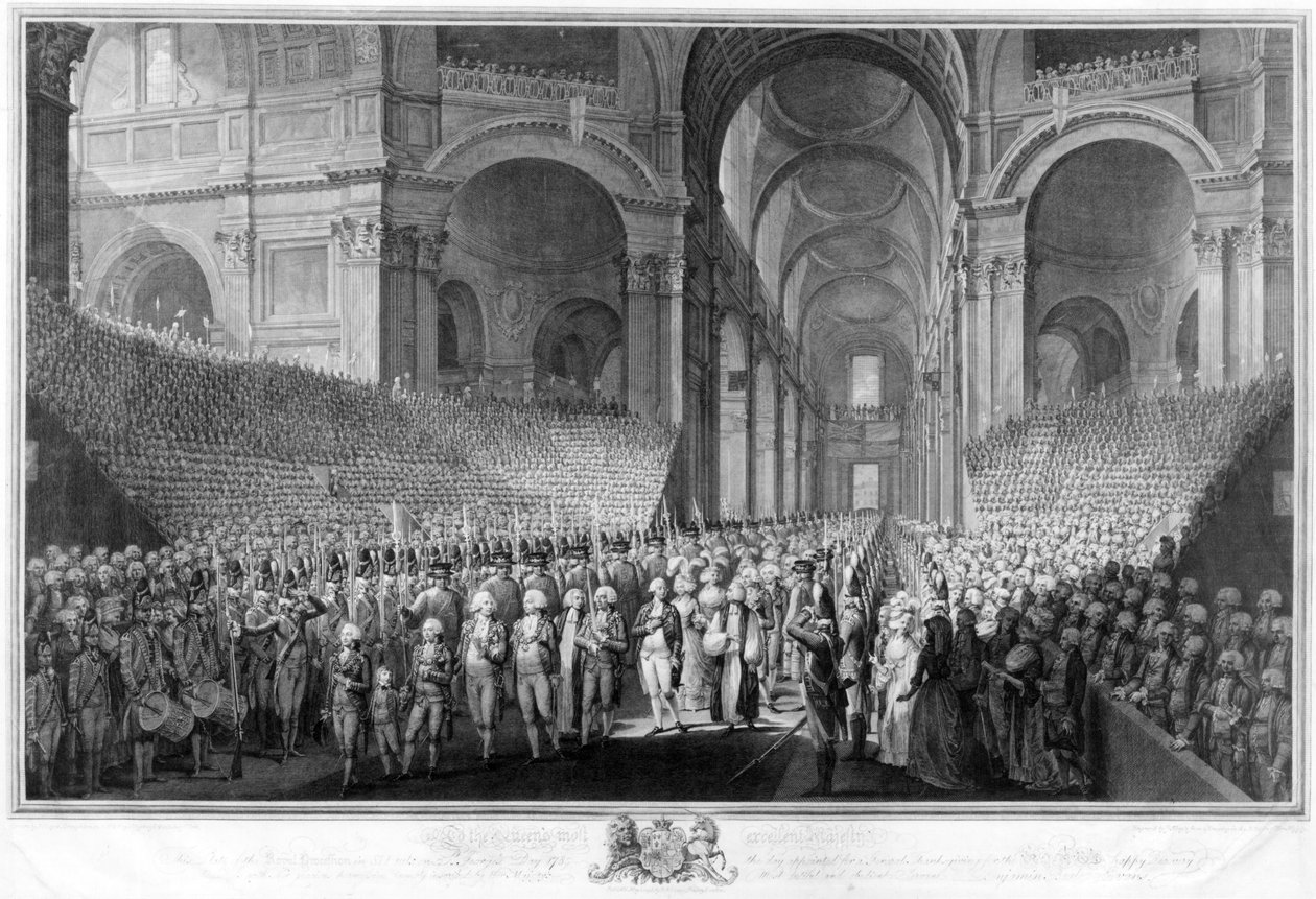 Service de Thanksgiving à la cathédrale Saint-Paul, célébrant la guérison du roi George III, 23 avril 1789 - English School