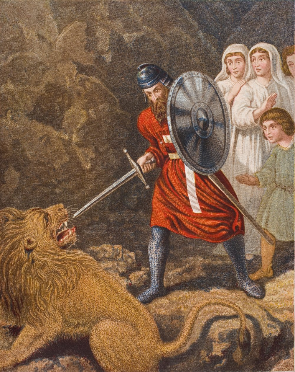 La rencontre du pèlerin avec un lion, illustration de 