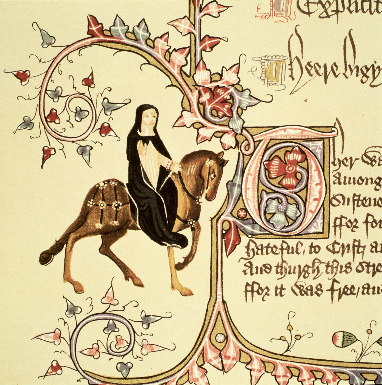 La Prieure (détail) des Contes de Canterbury, par Geoffrey Chaucer, manuscrit Ellesmere, édition fac-similé, 1911 - English School
