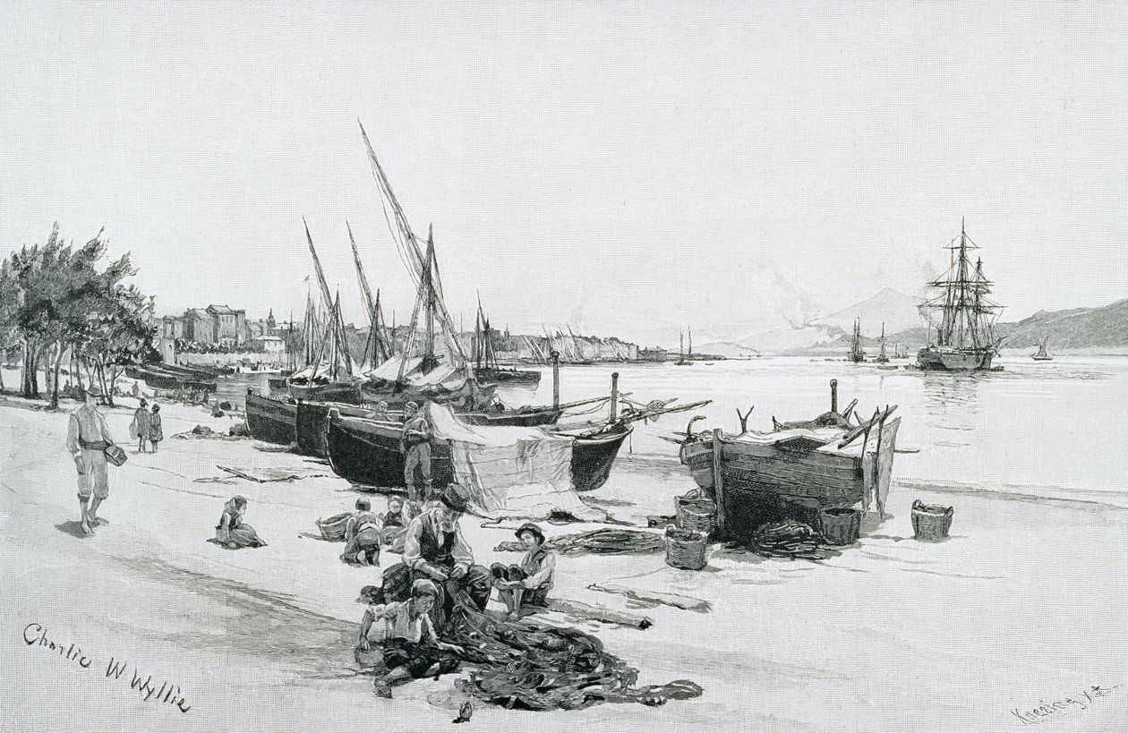 Les Détroits de Messine, avec le mont Etna au loin, Italie, de 