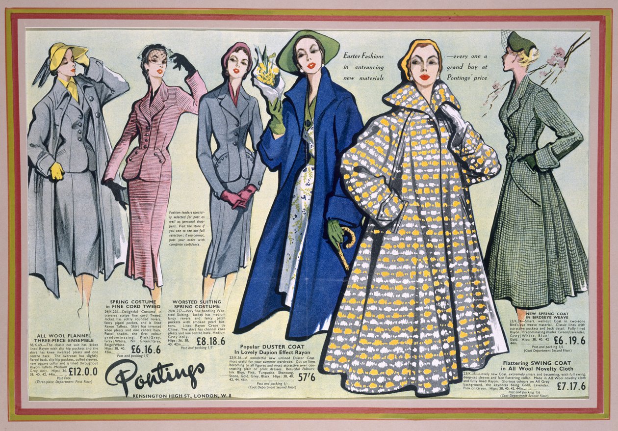 Publicité pour la collection de printemps de Pontings, années 1950 - English School