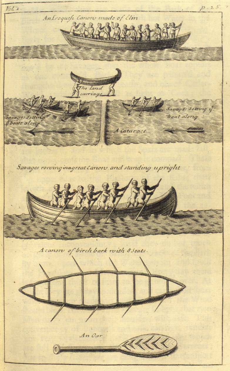 Un canoë iroquois, 1703 - English School