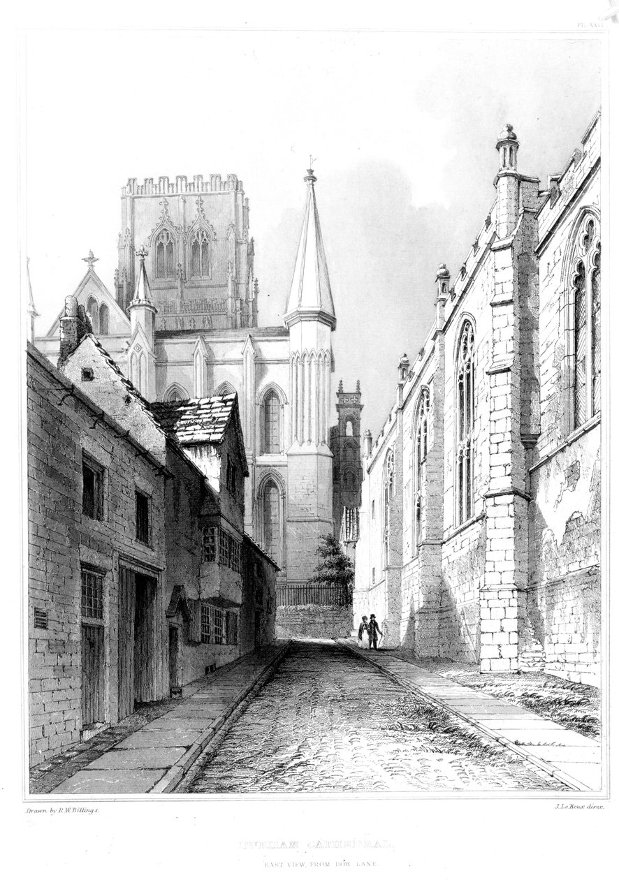 Cathédrale de Durham, vue est depuis Bow Lane - English School