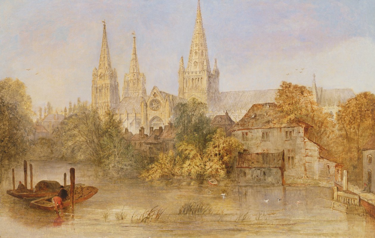 Cathédrale de Lichfield depuis Stowe Pool, c.1850 - English School