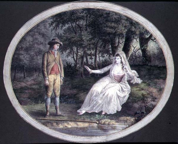 Amoureux dans un paysage boisé - English School