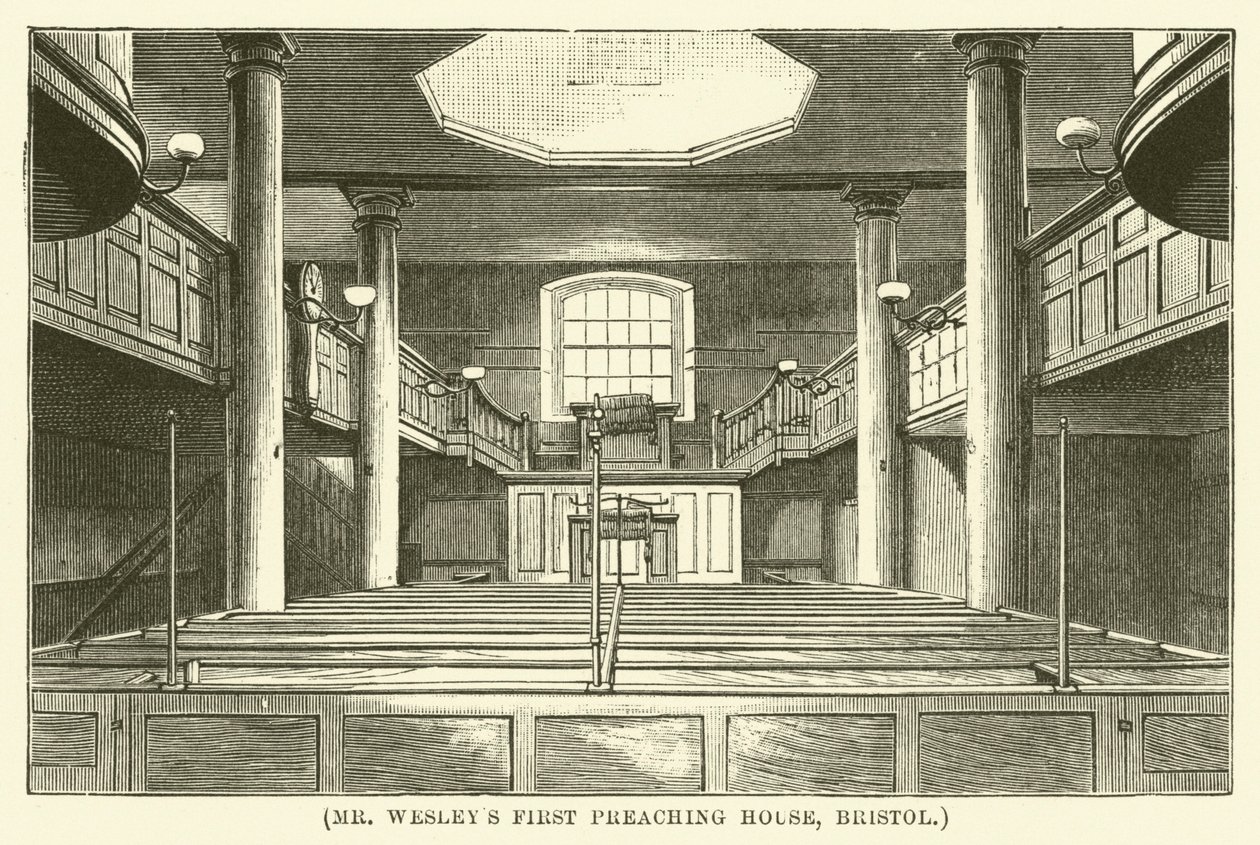 Première maison de prédication de M. Wesley, Bristol (gravure) - English School