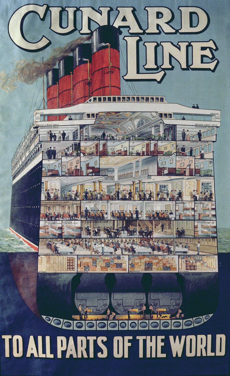 Affiche publicitaire pour la Cunard Line - English School