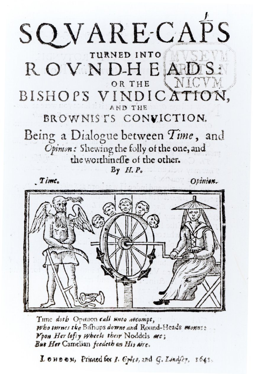 Les bonnets carrés transformés en têtes rondes, 1642 - English School