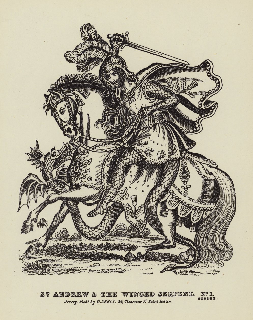 Saint André et le serpent ailé (gravure) - English School