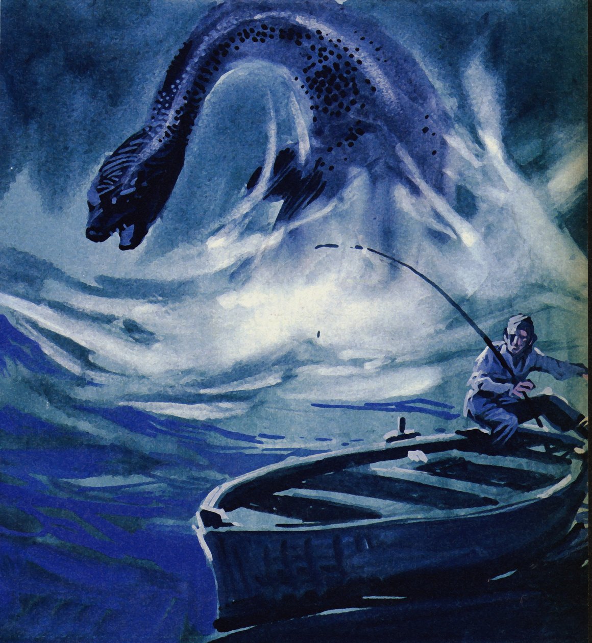 Le monstre du Loch Ness attaque un pêcheur - English School