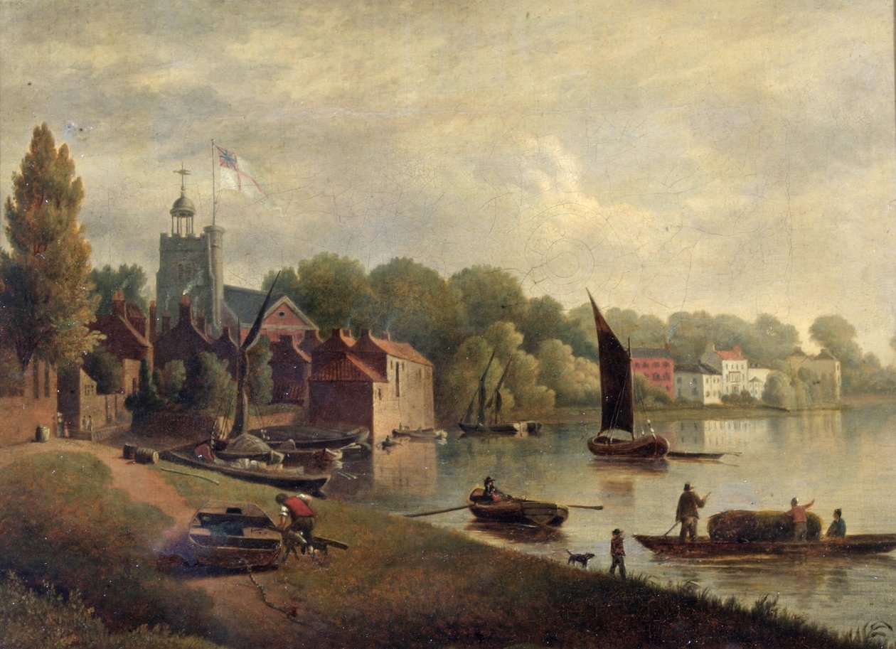 Église de Twickenham vue en aval, 1800-30 - English School