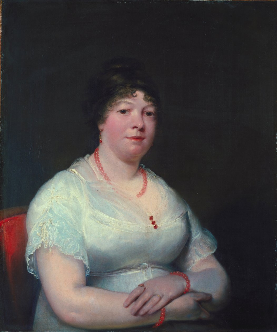 Femme avec des bijoux en quartz rose, vers 1810-15 - English School