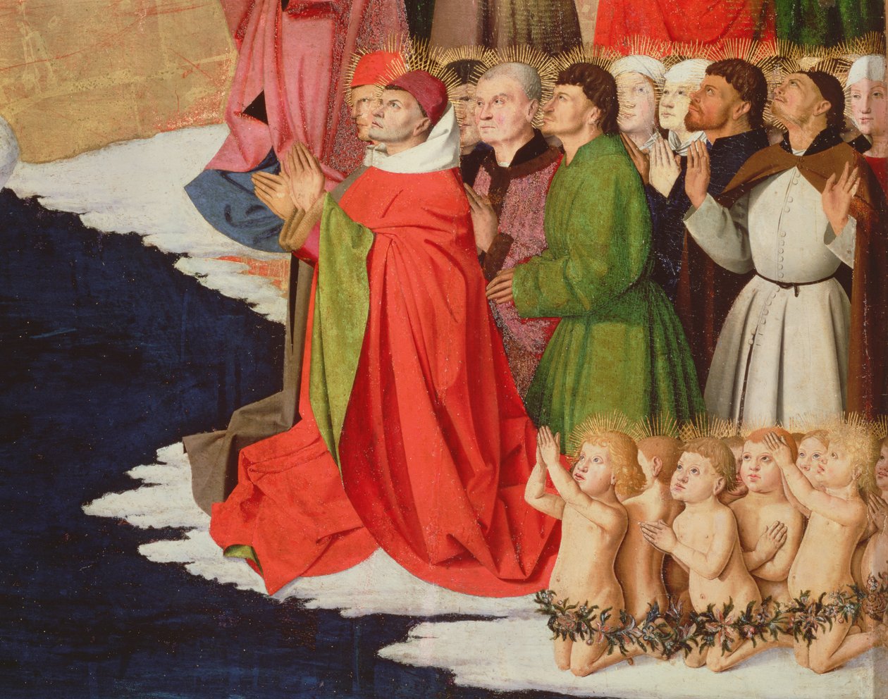 Clergé et enfants (détail du Couronnement de la Vierge, 1453-54) - Enguerrand Quarton