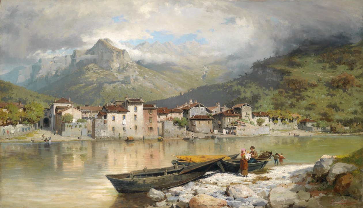 Famille de pêcheurs à Lecco sur le lac de Côme - Ercole Calvi