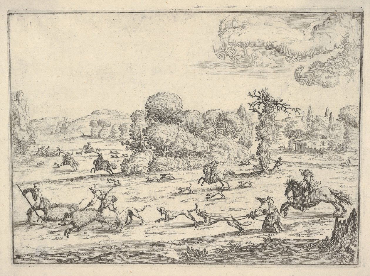Chasse au sanglier dans un paysage, ca. 1620-38 - Ercole Bazicaluva