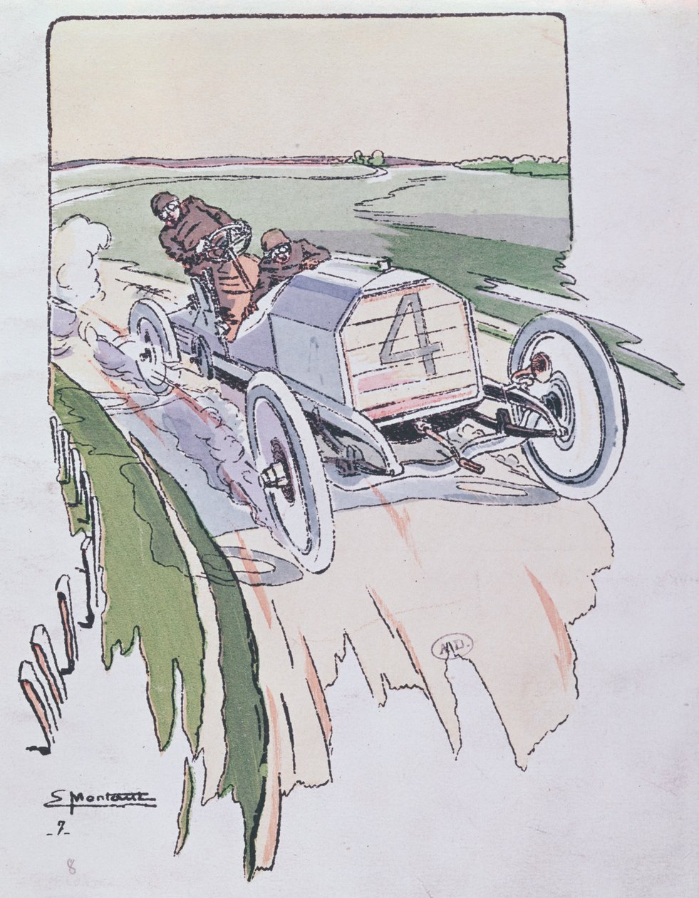 Camille Jenatzy dans sa Mercedes participant à la course Gordon-Bennett en 1903 - Ernest Montaut