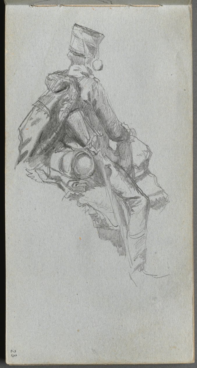 Carnet de croquis, page 23 : Soldat assis - Ernest Meissonier