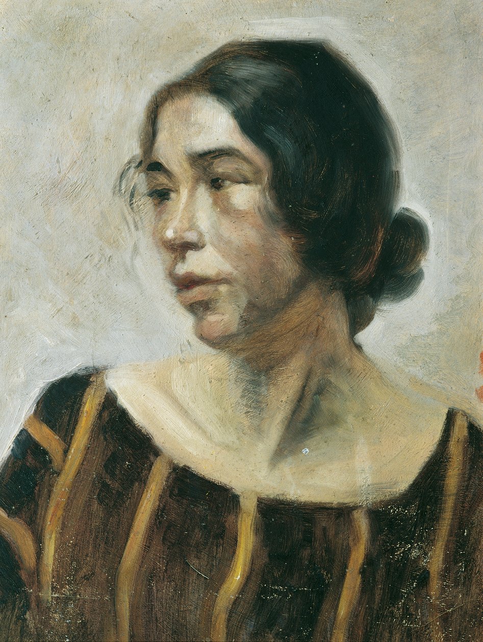 Dame en robe rayée - Ernestine von Hüttenbrenner