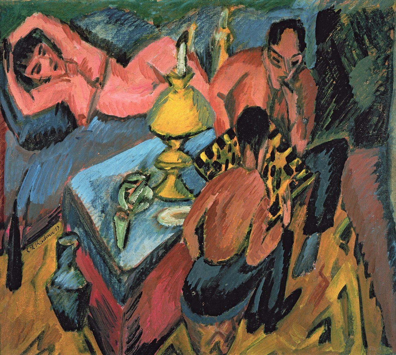 Otto Muller jouant aux échecs, 1913 - Ernst Ludwig Kirchner