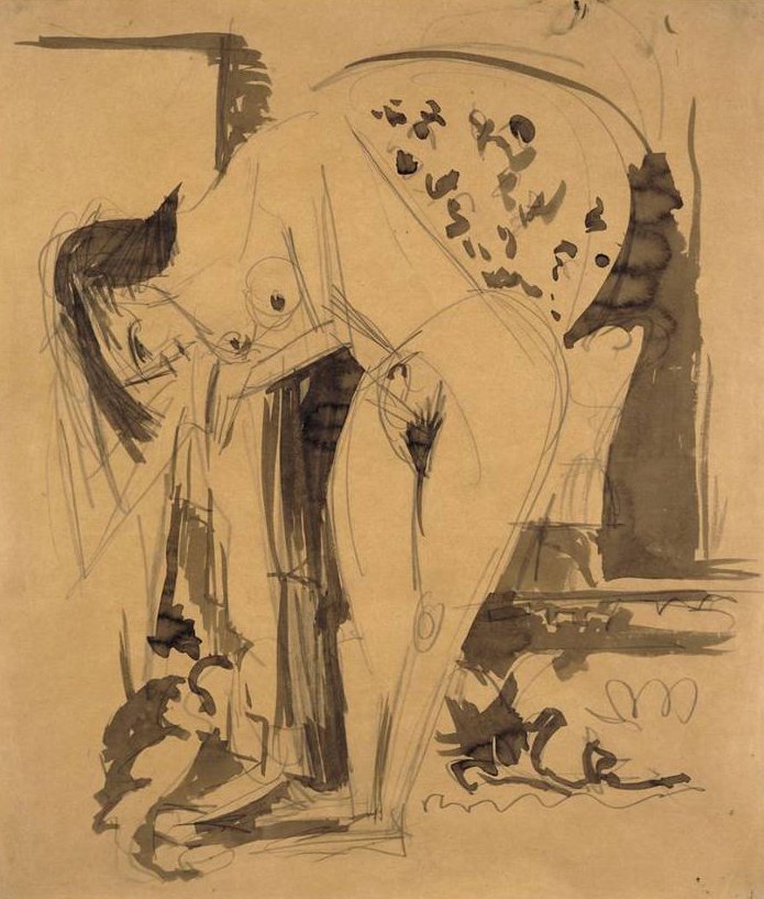 Nu se penchant dans la pièce - Ernst Ludwig Kirchner