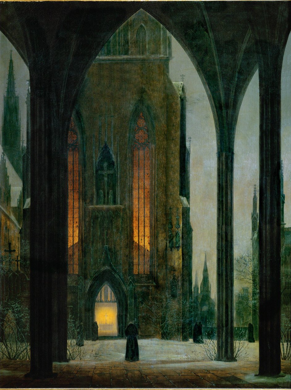 Cathédrale en hiver ... (huile sur toile) - Ernst Ferdinand Oehme
