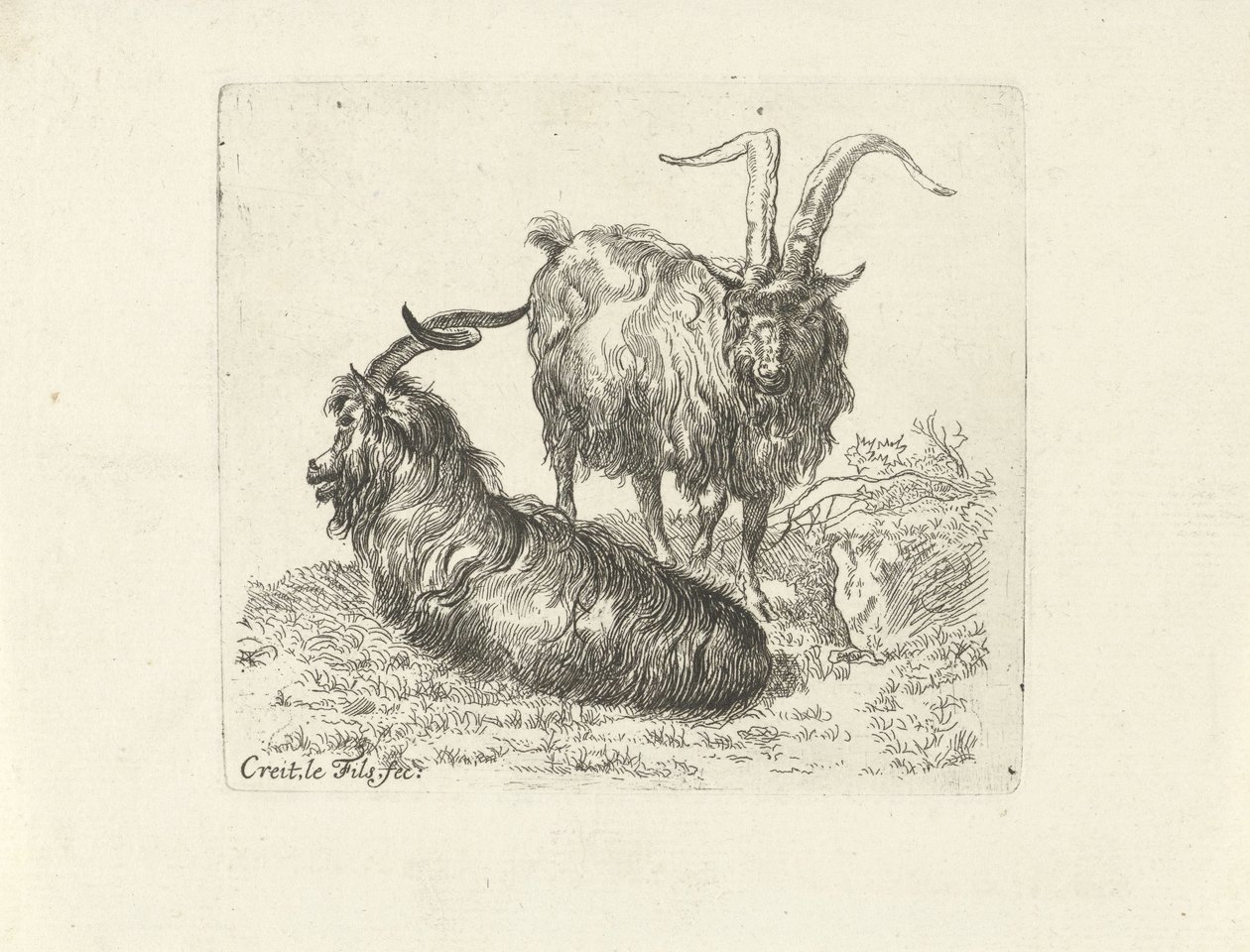 Deux béliers dans un pré - Ernst Ludwig Creite