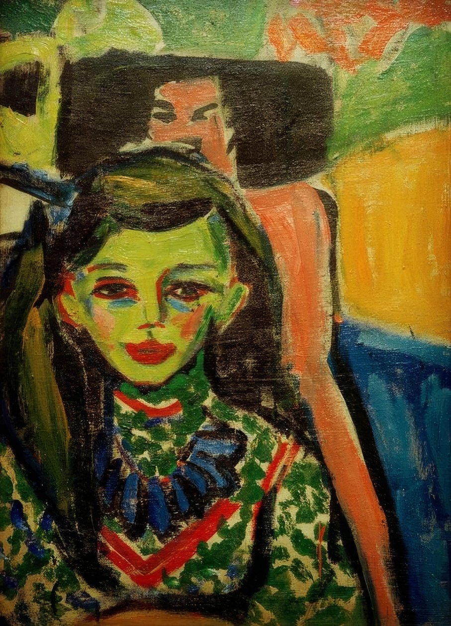 Fränzi devant une chaise sculptée - Ernst Ludwig Kirchner