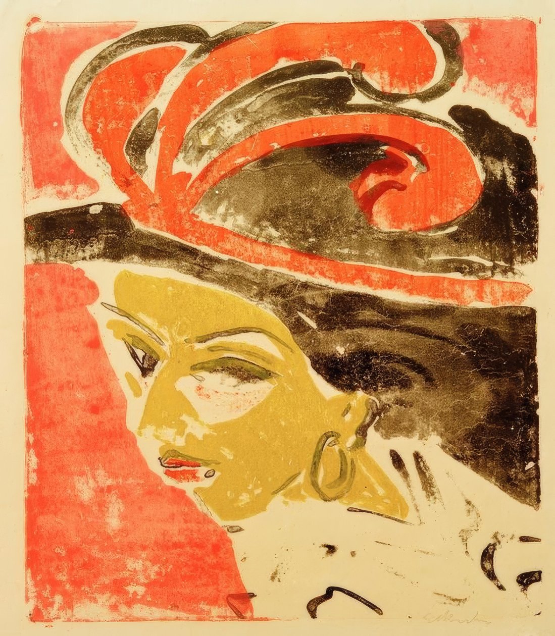 Tête de cocotte avec chapeau à plumes - Ernst Ludwig Kirchner