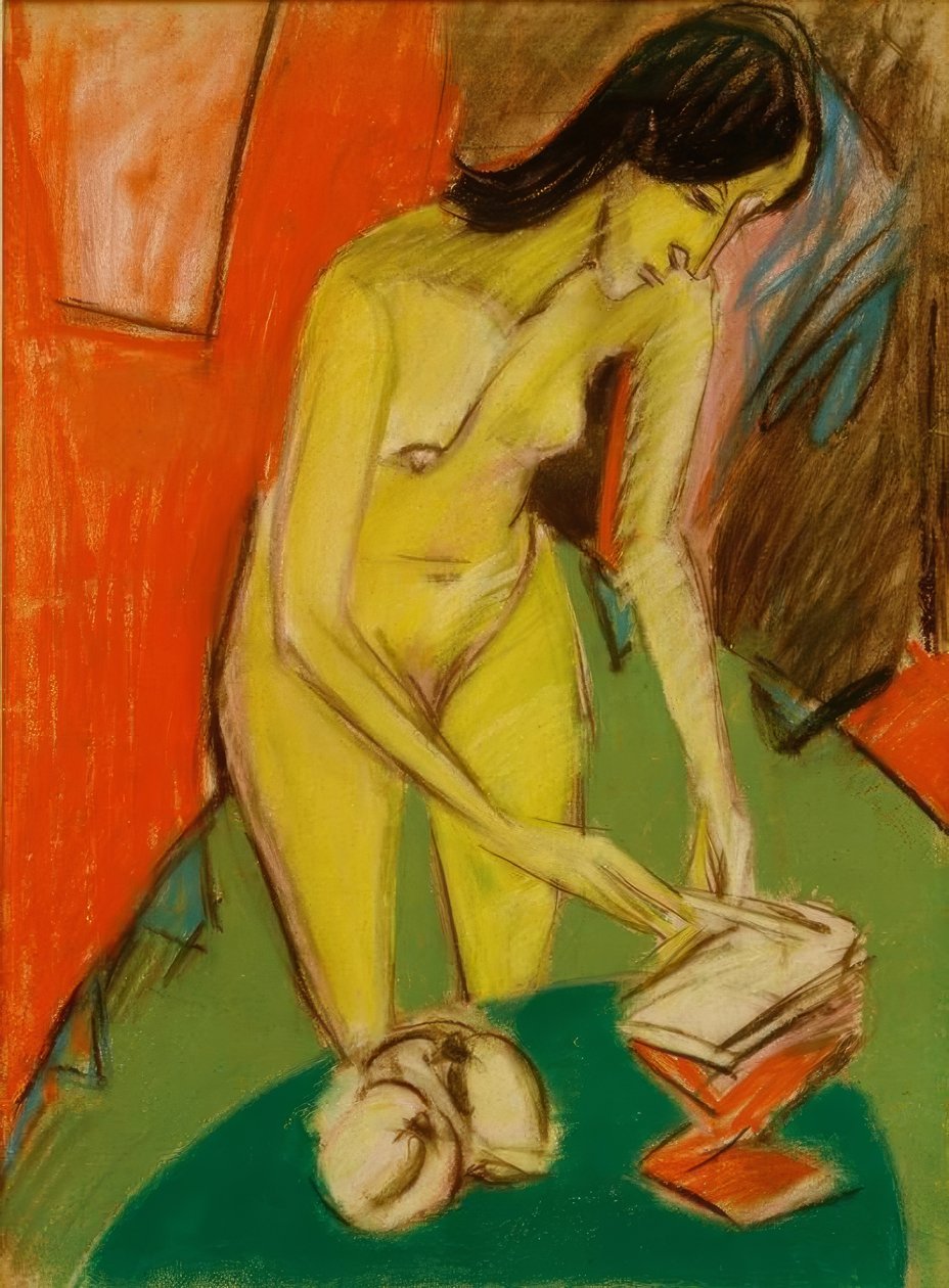 Nu féminin debout à la table - Ernst Ludwig Kirchner