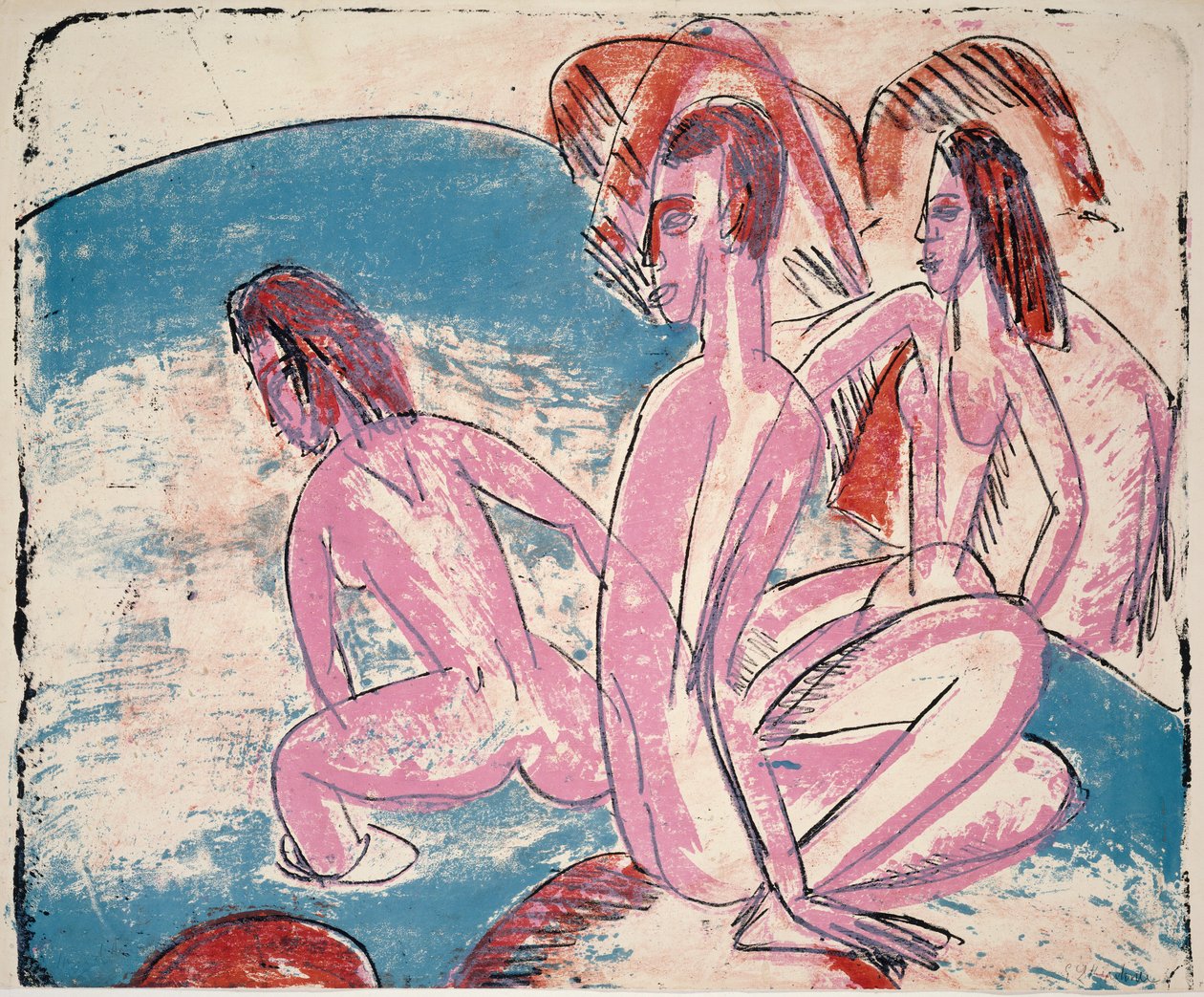 Trois baigneuses près des pierres - Ernst Ludwig Kirchner