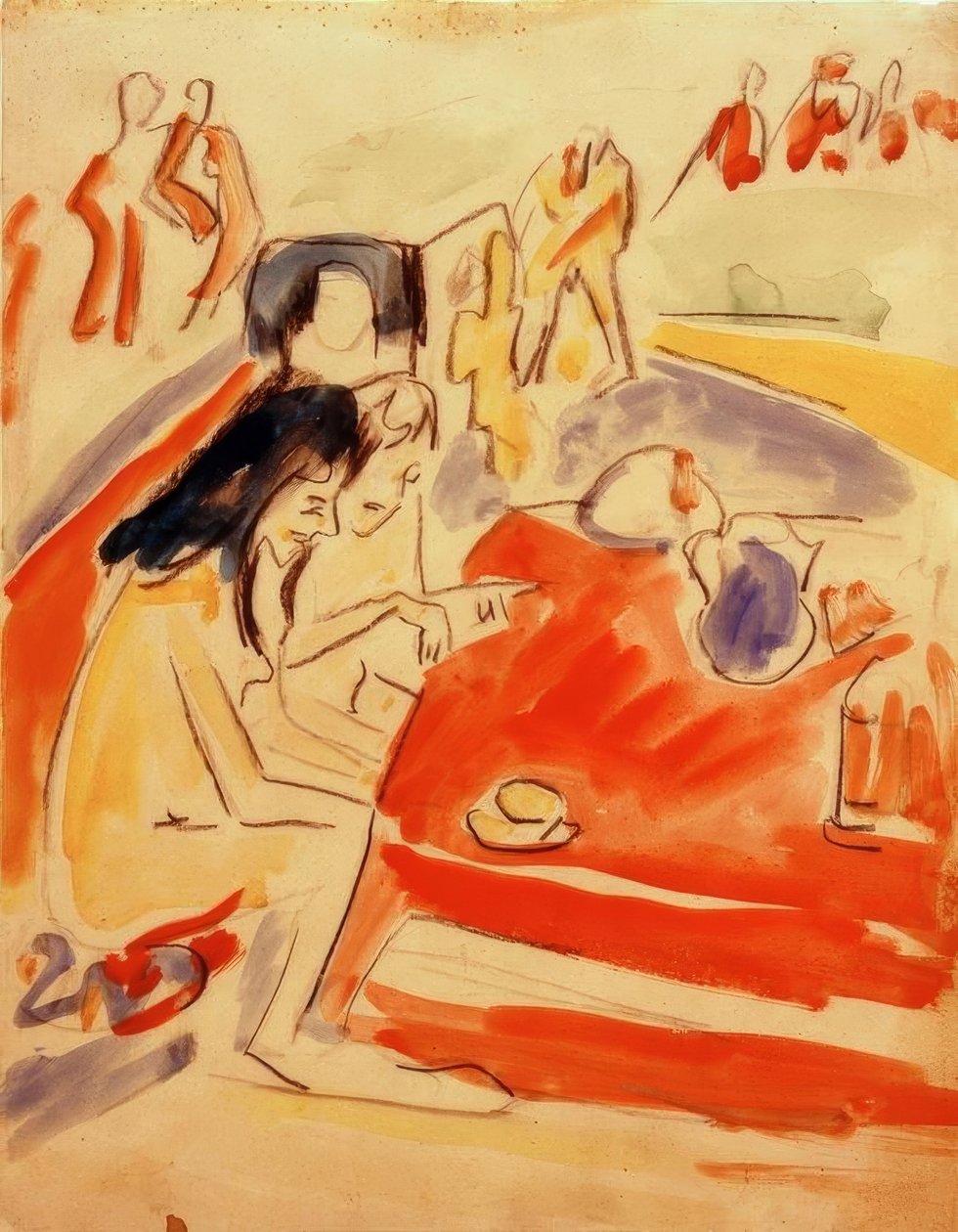 Deux filles assises à une table - Ernst Ludwig Kirchner