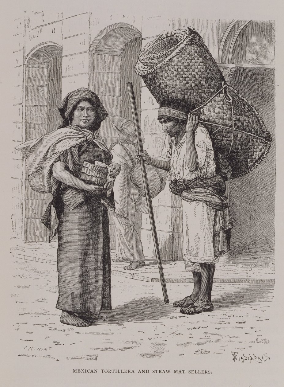 Tortillera mexicaine et vendeuse de nattes en paille, de 
