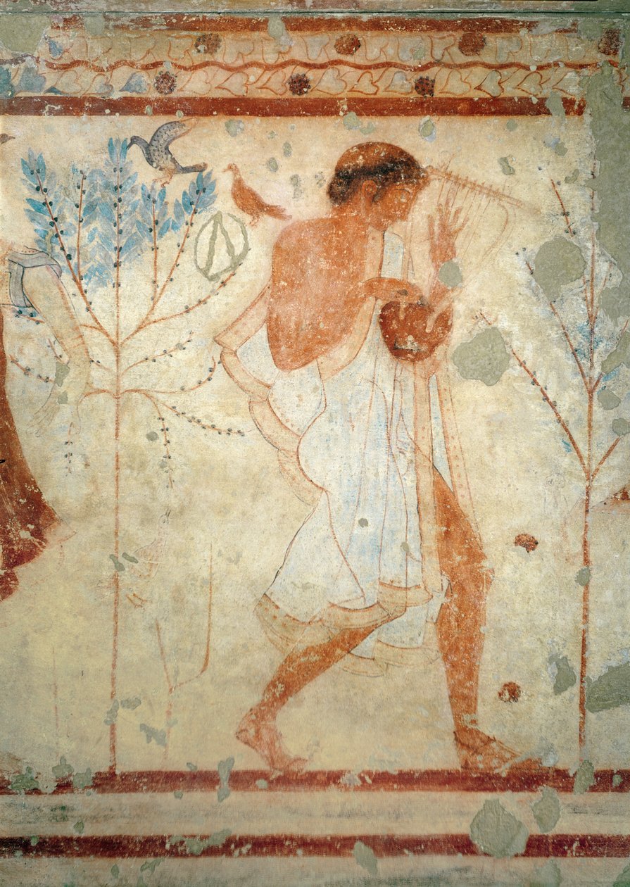 Musicien jouant de la cithare ou de la lyre, de la tombe du Triclinium, vers 470 av. J.-C. - Etruscan