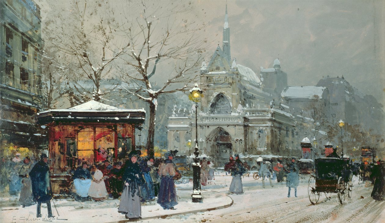 Scène de neige à Paris - Eugene Galien Laloue