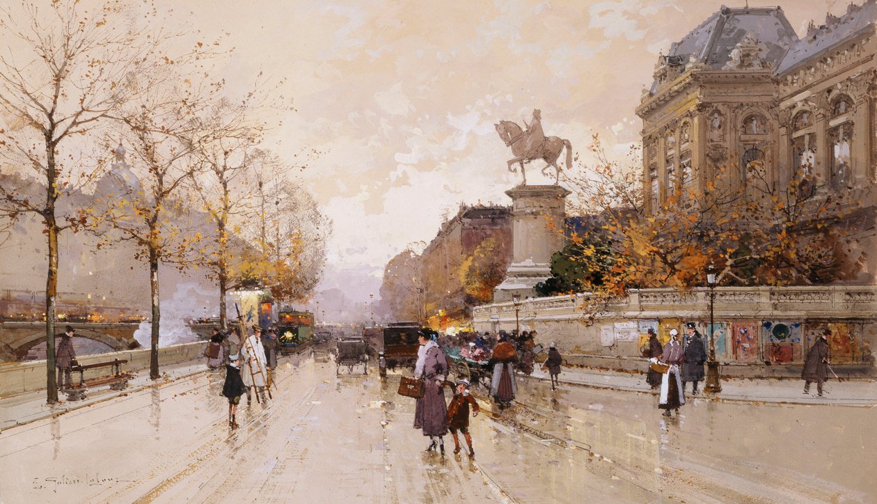 Une scène de rue à Paris - Eugene Galien Laloue