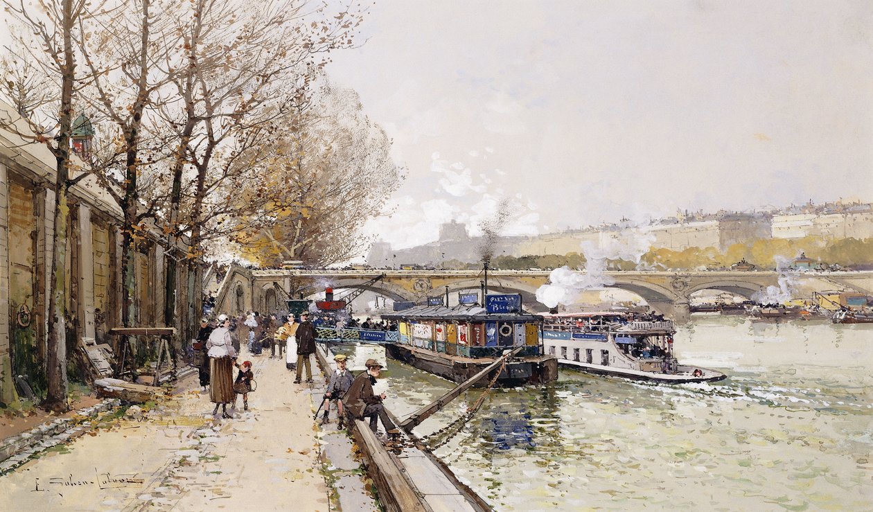Péniches sur la Seine - Eugene Galien Laloue