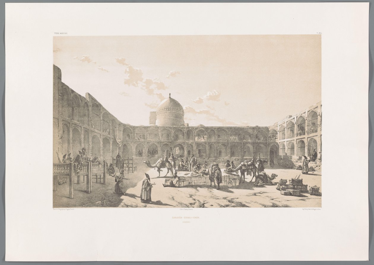 Caravanserai-i-Shah à Qazvin (Caravân-Serail-I-Châh, Paysages persans, Perse moderne) - Eugene Flandin