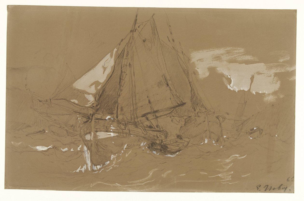 Bateau de pêche dans une tempête - Eugene Isabey