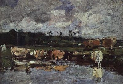 Animaux dans un étang, c.1881-88 - Eugene Louis Boudin