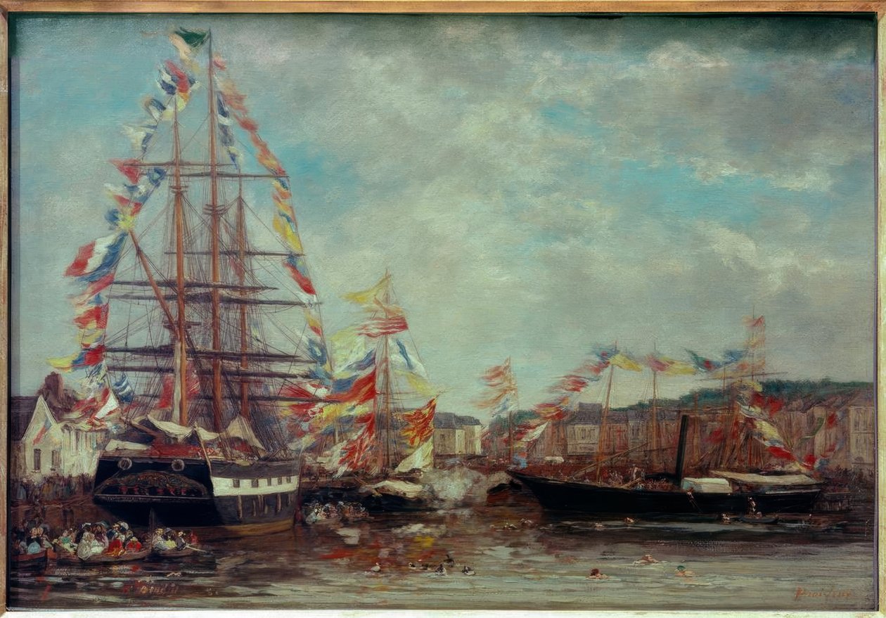 Fête dans le port de Honfleur - Eugene Louis Boudin
