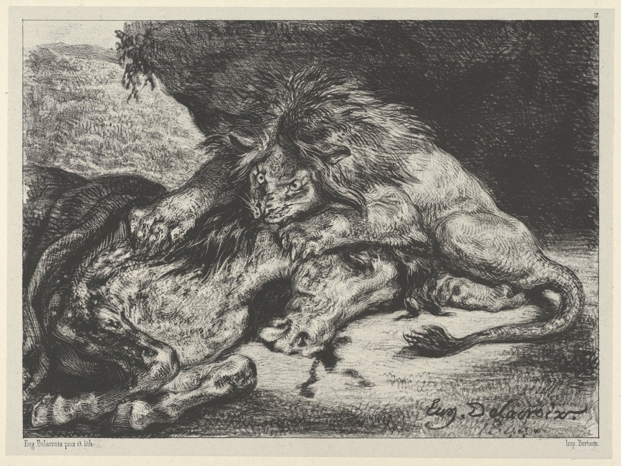 Lion dévorant un cheval - Eugène Delacroix