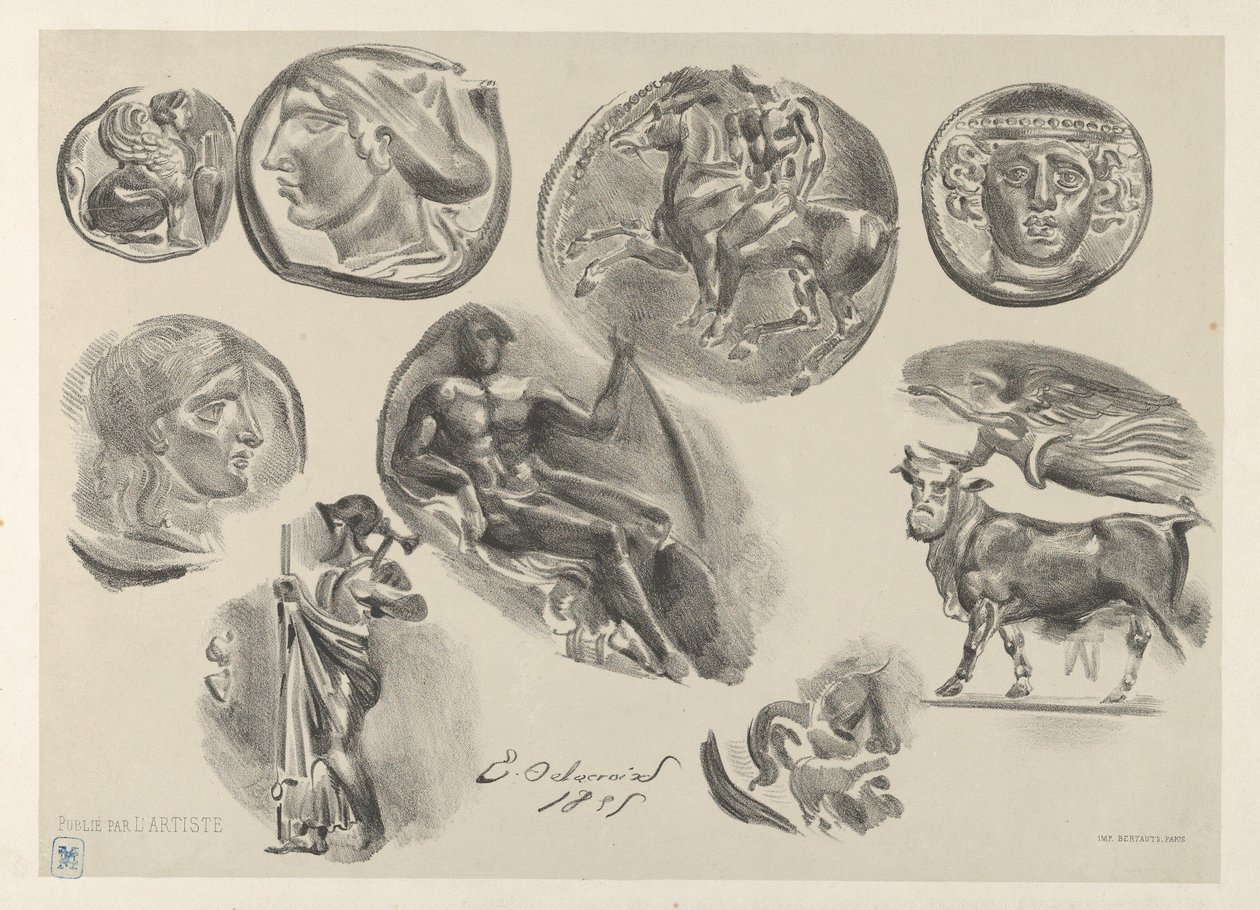 Feuille de neuf pièces antiques - Eugène Delacroix