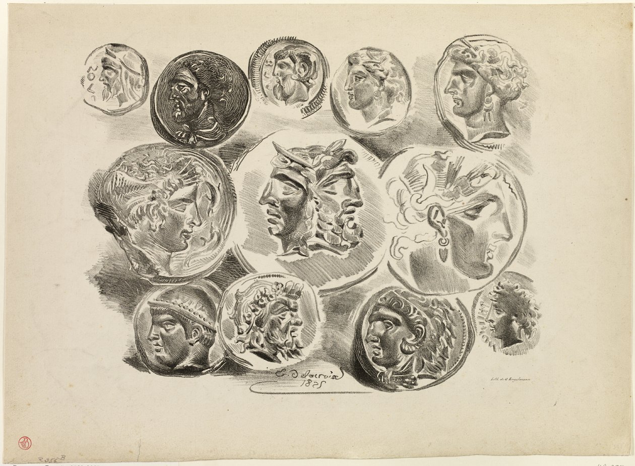 Feuillet de douze médailles anciennes - Eugène Delacroix